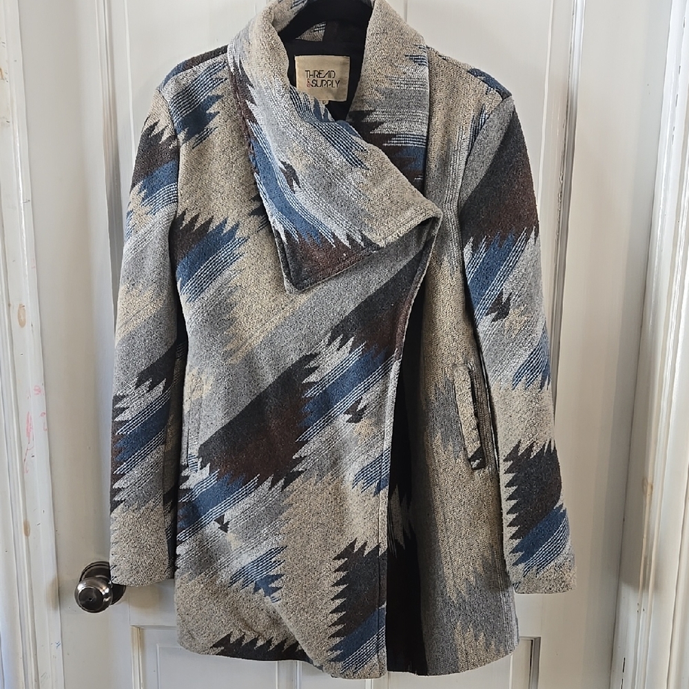 Thread and Supply Aztec pattern Wrap Coat Women's Small Sweater